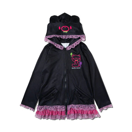 Spring Autumn Japanese Y2K Subculture Coat Women's Long Sleeve Lace Cartoon Bear Hoodie Fashion Harajuku Punk Loose Coat Kawaii