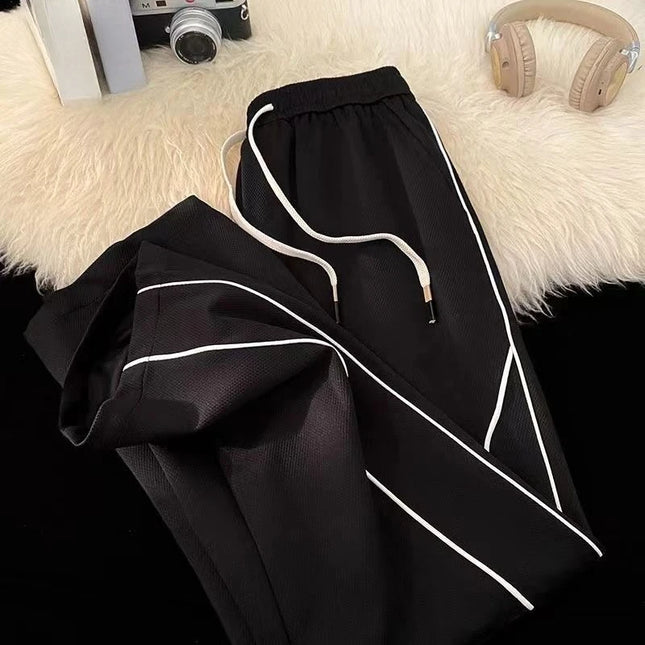 Men’s Lightweight Waffle Pants Summer Thin Joggers 2026 Drawstring Stripe Casual Sports Trousers for Daily Wear