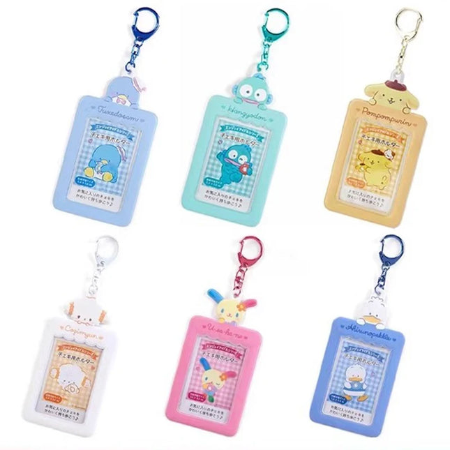 Sanrios Gudetama Keychain with Photo Card Holder Anime Keroppi Tuxedosam Photocard Holder Key Ring Accessory for Bag Backpack