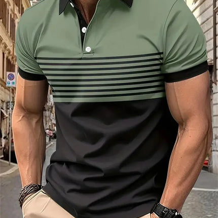 Men's Golf Stripe Polo Shirt Casual Short-Sleeve Solid Color Lapel Fashion New Business Sports Breathable T-Shirt Top