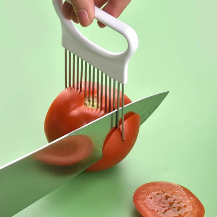 Effortlessly Slice Onions with this 1pc Colorful Onion Slicer Kitchen stainless steel potato chip onion holder