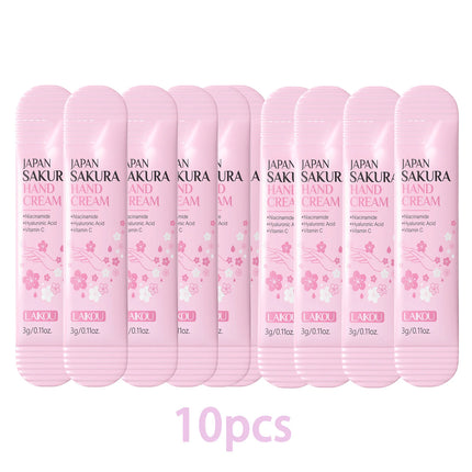 LAIKOU Sakura Hand Cream 3g Sachet Niacinamide Hyaluronic Acid Moisturizing Nourishing Mini Travel Hand Lotion for Dry Skin