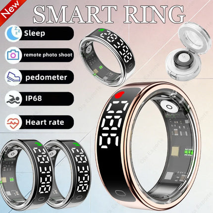 Smart Ring with Display Screen and Touch Heart Rate Blood Oxygen Sleep Health Monitoring Sports Count steps Waterproof Smartring