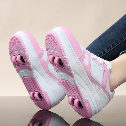 Four wheel roller shoes Boys girls walking shoes Casual outdoor sports slide and shrink school students pulleys shoes sneakers