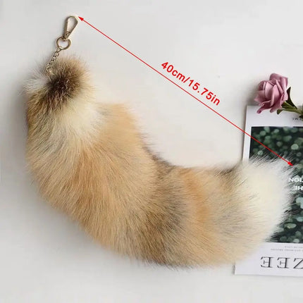 Creaative Faux Fur Fake Fox Tail Pendant Animal Tail Soft Fox Tail Keychain with Metal Clasp Fox Tail Key Ring Bag Decoration