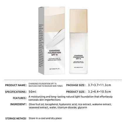 All-in-One Smart Foundation SPF 15 50ml - Lightweight Hydrating Formula with Hyaluronic Acid for Natural Glow & UV Protection.