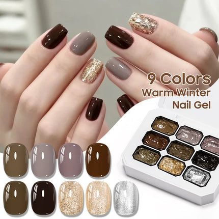 9 Colors Warm Winter Patting Painting Gel Nail Polish Glitter Effect Soak Off Gel Varnish Gradient Pat Gel Palette Nail Supplies