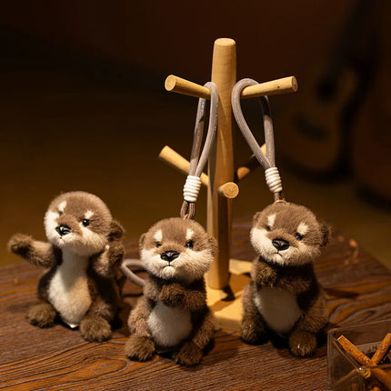 Cute Otter Plush Keychain Realistic Stuffed Cartoon Otter Animal Pendant Kawaii Doll Soft Plushies Key Ring for Bag Gift