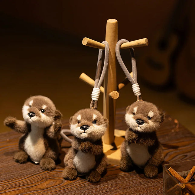 Cute Otter Plush Keychain Realistic Stuffed Cartoon Otter Animal Pendant Kawaii Doll Soft Plushies Key Ring for Bag Gift