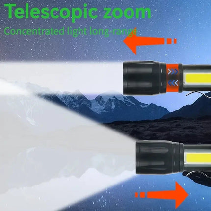 Powerful Mini LED Flashlight COB LED Zoom Torch Built In Battery USB Rechargeable Light Outdoor Portable Camping Emergency Lamp