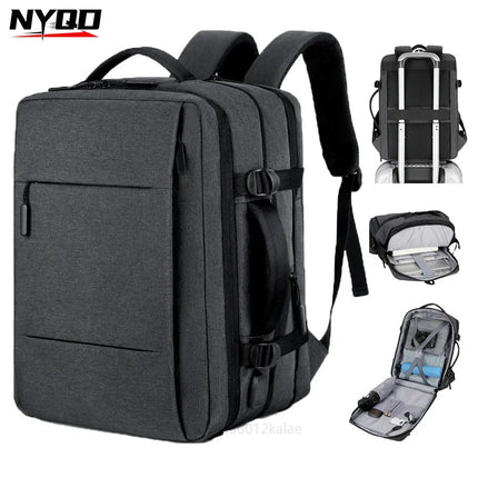Fashion Expandable USB Laptop Waterproof Backpack Men Business School Backpack  Large Capacity Travel Backpack