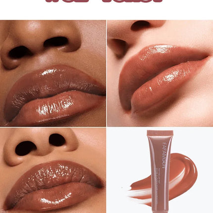 1pcs Soft Tube Mirror Lip Gloss Lip Oil Nude Brown Plumping Lip Gloss Moisturising Transparent Lipgloss Beauty Cosmetics Makeup