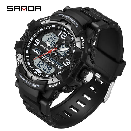 SANDA 6130 Dual Display Men Watches Waterproof Sport Watch Military Man Alarm Stopwatch Quartz Wristwatch Men LED Digital Clock
