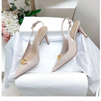 Women's pointed high-heeled sandals for women's summer 2025 new style pointed high-heeled shoes with metal buckle single shoes