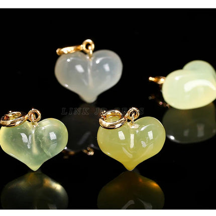 1 Pc Natural Stone Light Green Jade Heart Shape Bead Random Color Pendant For Jewelry Making Diy Necklace Bracelet Accessory
