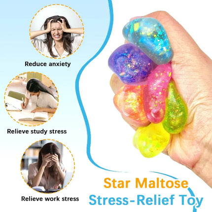 Glitter Star Maltose Squishy Toys Slow Rebound Funny Stretch Mini Stress Ball Squeeze Toys Stress Relief Decompression Toys