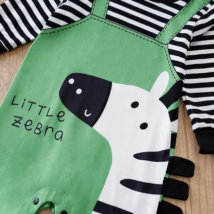 Newborn baby spring and autumn leave 2 pieces braces, long-sleeved cartoon stripe zebra round neck soft and comfortable one-piec