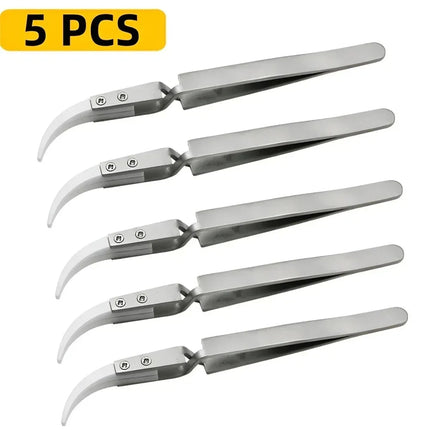 5/3/1pcs Ceramic Tip Labor-saving Electronic Soldering Tweezers, Anti-Static Reverse Acid Resistant Precision Chuck Tweezers