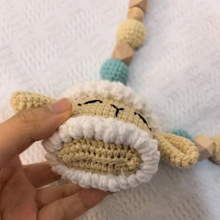 1 Set DIY Crochet Giraffe Baby Teether Newborn Lamb Rattle Toy Wooden Molar Teething Ring Pacifier Clips Chain Set Baby Stuff