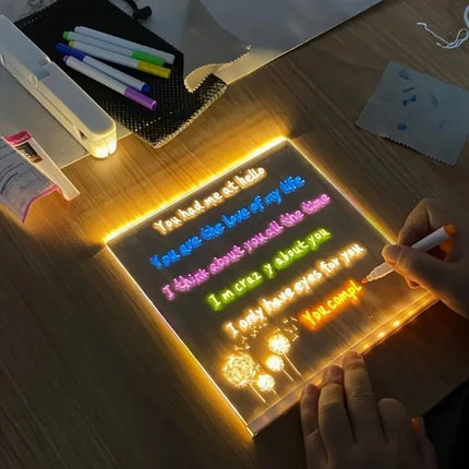 LED Drawing Board Luminous Wordpad DIY Acrylic Board with Colour Pens LED Note Board Kid Drawing Toy Blackboard with Night Light