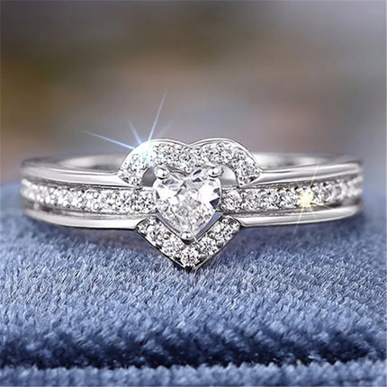 925 Sterling Silver Romantic Wedding Band Ring Female Love Jewelry Brilliant Heart Zirconia Finger Accessories Engagement Ring