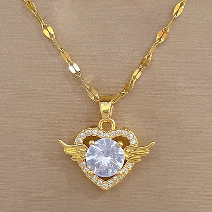 Trendy Heart Stainless Steel Zirconia Necklaces For Women Girls Love Gold Color Metal Necklace Party Birthday Daily Jewelry