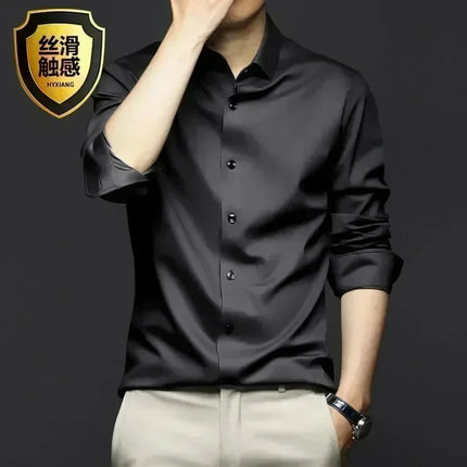 S-6XL Men's Blue Shirt Business Leisure Social Fashion High Quality Ice Silk Shirt Casual Work Top