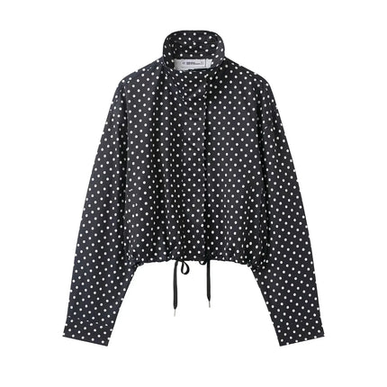HH Woman Autumn Long Sleeves Turtleneck Zipper With Pockets Drawstring Casual Coats Women Fashion Polka Dot Printed Jacket