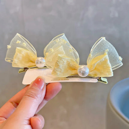 Mesh Bow Children Hairpins Pearl Hair Clips Princess Girl Headdress Baby No Harm Headwear Kids Barrettes Accessories Photo Props