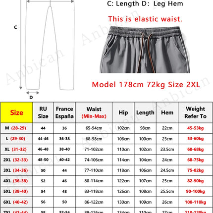 Summer Men's Sweatpants Wide Leg Straight Ice Silk Cooling Pants Big Size 8XL 7XL 6XL Sportswear Loose Fit Track Trousers