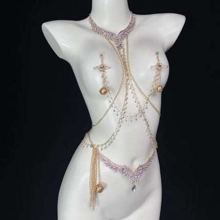 Amethyst Bell Nipple Clip All-in-One Erotic Nipple Chains 5 Sizes of Butt Plugs Breast Stimulation Sexy Accessories BDSM Sex Toy