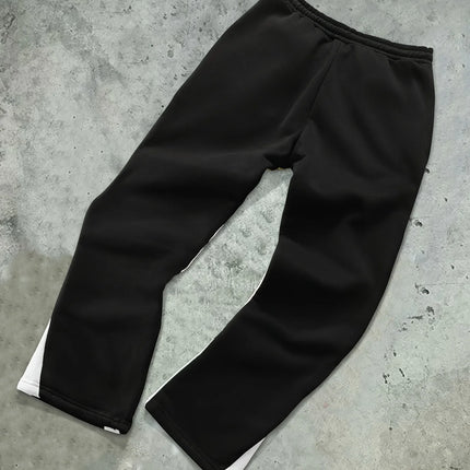 Men's New Casual Street Style Trendy Cross Print Fashionable Slightly Flared Black and White Color-Block Design Sweatpants