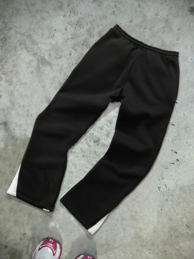 Men's New Casual Street Style Trendy Cross Print Fashionable Slightly Flared Black and White Color-Block Design Sweatpants