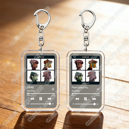 Hot Gorillaz Band Music Keychains for Women Accessories Bag Feel Good Inc Clint Eastwood Song Keying Jewelry Fans Friends Gifts