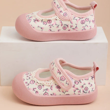 Girls' Princess Shoes 2025 Spring and Autumn New Children's Canvas Shoes Fresh Style Baby Girl Velcro Walking Shoes
