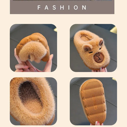 Kids Winter Warm Cotton Slippers Cute Capybara Slip-On Shoes for Boys & Girls Soft Non-Slip Soles Lightweight Easy Wear Closure