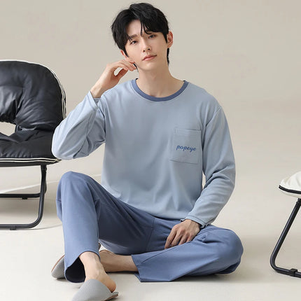 Men's Pure Cotton Spwear Long Sve Autumn Winter Home Clothes Set Can Be Worn outside Casual Sle Printed with kets