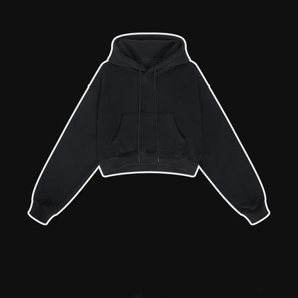 Fashion Loose Hoodies Women Autumn Winter Long Sleeve Crop Top Streetwear Solid Drawstring Hooded Shirt Casual Female Sweatshirt