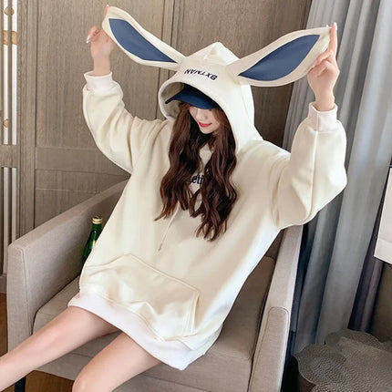 Women Hoodies With Rabbit Ear Autumn Winter Fleece Thicken Warm Ladies Harajuku Sweatshirts Female Hooded Pullovers Casual Tops