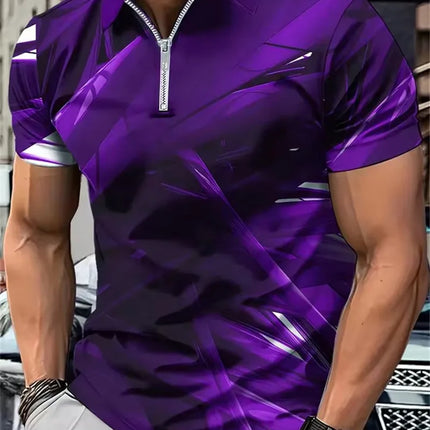 Fashion Tie-dye Men's Zippers Polos T-Shirts Short Sleeve Summer 3d Printed Street Gradient POLO Tee 6XL Plus Size Casual Tops