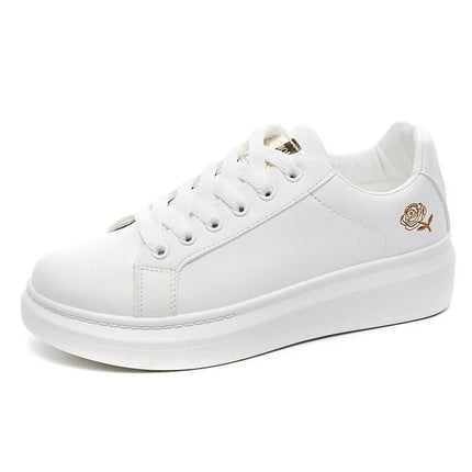 Women Leather Pu Casual Shoes New 2025 Woman Shoes Fashion Embroidered White Sneakers Breathable Flower Lace-Up Women Sneakers