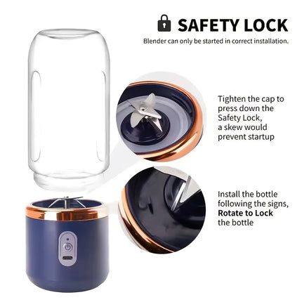 1 Piece Portable Blender with 6 Blades, Personal Juicer for Milkshakes and Smoothies with Travel Lid, 400ml USB Rechargeable