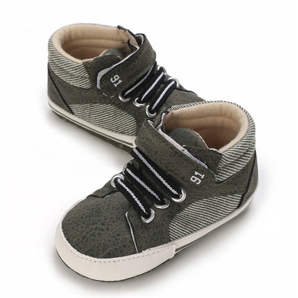 Spring and Autumn High Top With PU Anti Slip Baby Shoes 0-1 Year Old Baby Casual Sports Soft Soled Walking Shoes
