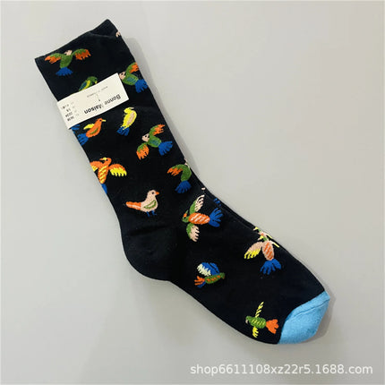 Bonne Maison French Small Batch Women's Fun Oil Painting Style Mid-Calf Cotton Dopaamine Colorful Socks Moisture Wicking Sweat