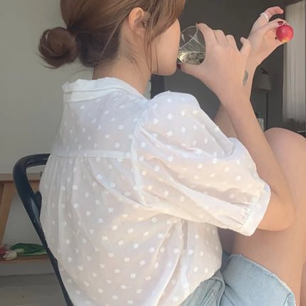 Ele ort Sve Chiffon irt Women's Summer Faion Design Sensation Unique Fairy Aosphere Sli Bubble Sve Blouse