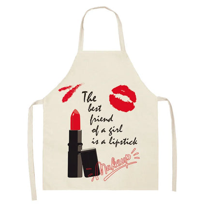 Lipstick Perfume Sexy Printed Linen Black Kitchen Apron Woman Work Dress Colorful Geometry Custom Cooking Baking Accessories