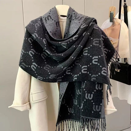 Double-Sided Letter Scarf Women's Fashionable Winter Warm Versatile Outerwear Shawl Trendy Brand Neck Warmer Scarf