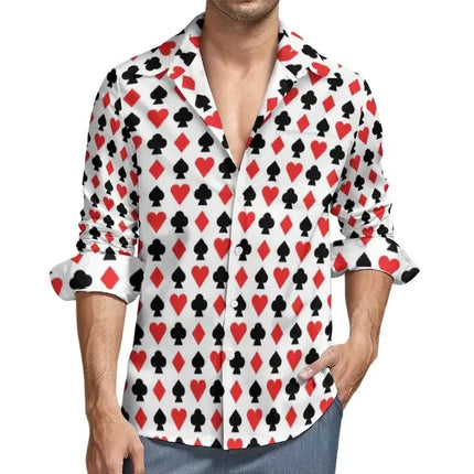 Men's Long Sleeve Shirts Poker Symbols Casual Male Playing Card Suits Shirt Long Sleeve Funny Blouses Spring Clothes Shirts