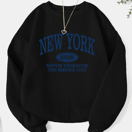 New York Fashion Letter Print Sweatshirt Crew Neck Hooded Casual Sweatshirt for Winter and Fall Women Clothing