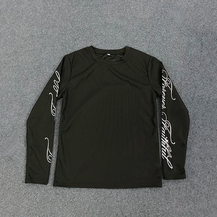 Spring American Retro Y2K Long Sleeve T-Shirt Casual Round Neck Lightweight Breathable Top Letter Print Streetwear